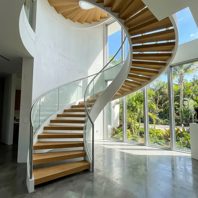 Curved Cantilevered Staircase Design in Miami, FL
