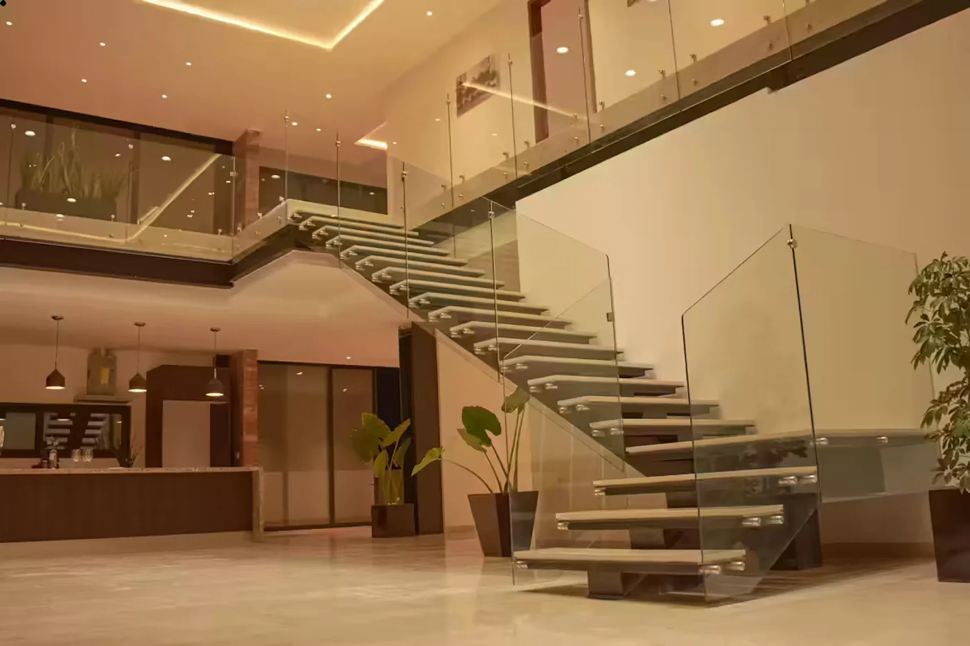 Premium hardwood floating stairs being installed in a Miami condo