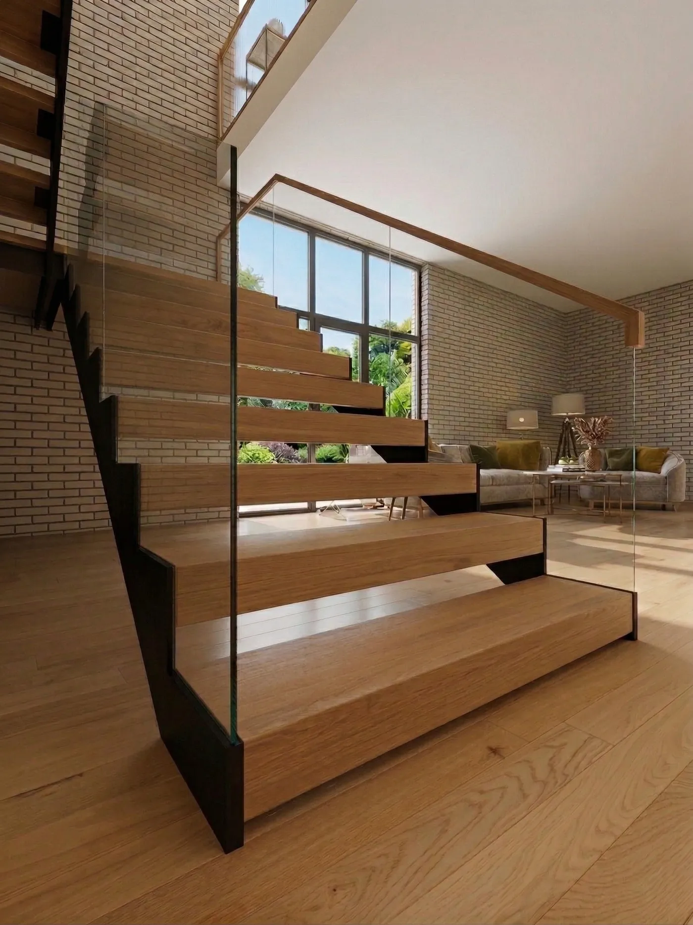 Industrial steel beam floating stairs being mounted in a Miami loft